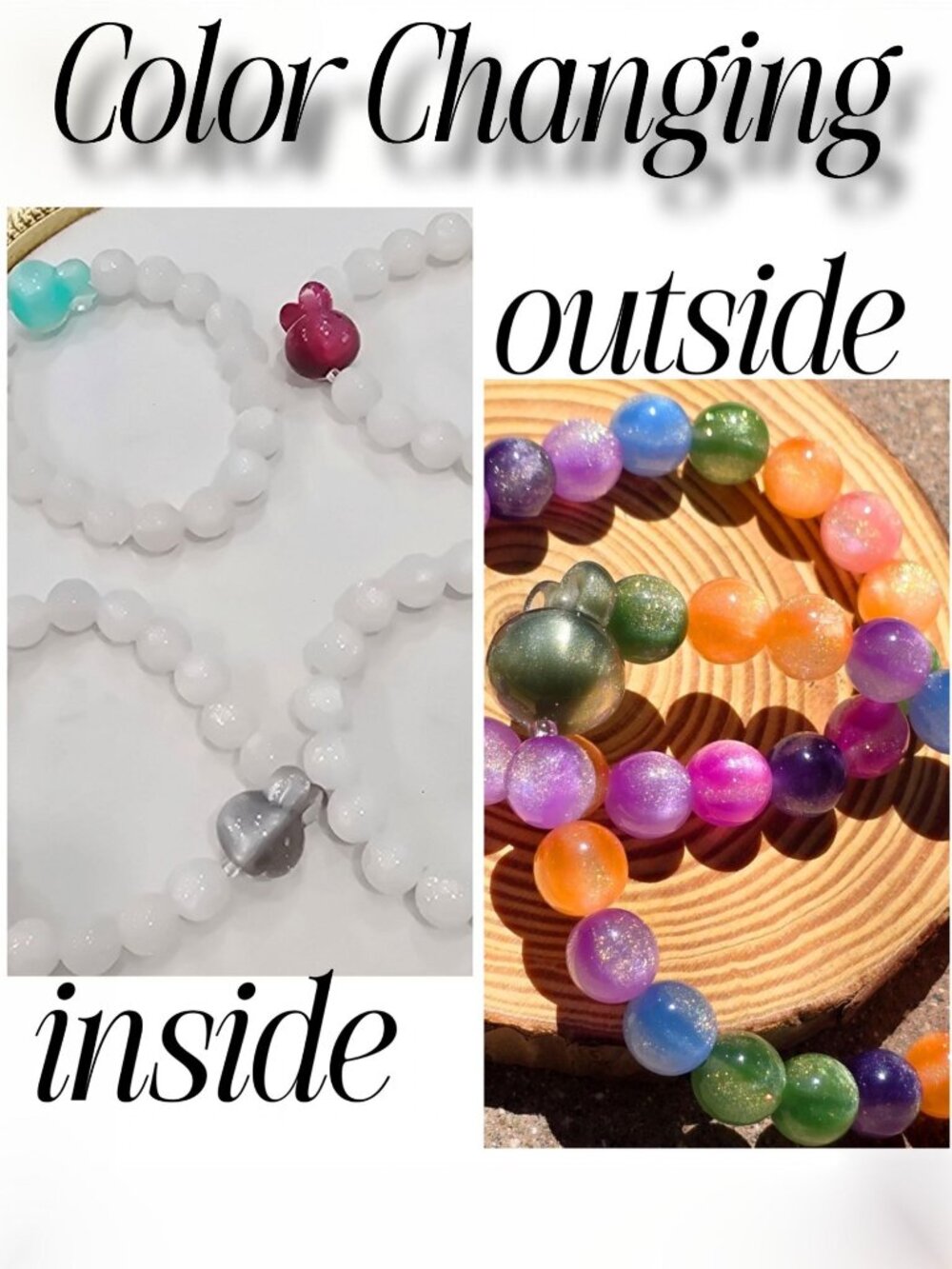 Handmade ✦ Color‑Changing UV Reactive Bracelet ✦ White to Rainbow Bunny Accent